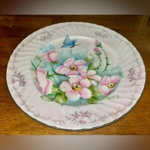 VTG Handpainted Floral Porcelain Dinner Plate 10.25” painted in 1970’s